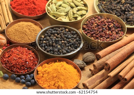 Cooking Ingredients - Warm Colours Of Herbs And Spices. Cinnamon Sticks ...