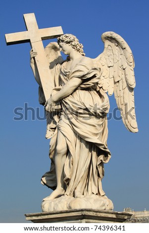 Famous Ponte Sant\' Angelo bridge. Baroque angel sculpture by Ercole Ferrata. Italy - Rome.