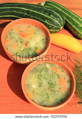Cuisine of Poland - two bowls of vegetable soup with dill