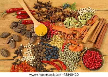 Aromatic ingredients and natural food additives. Cuisine elements.