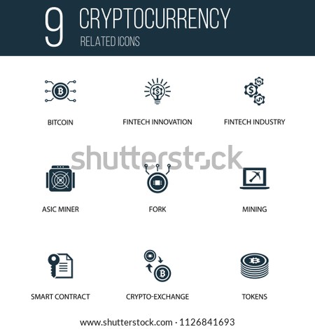 Simple Set of 9 Cryptocurrency Related Icons. Contains such Icons as bitcoin, Cryptocurrency, alt coin and more. concept symbol creative design. Can be used for web UI/UX