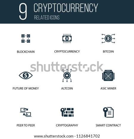 Simple Set of 9 Cryptocurrency Related Icons. Contains such Icons as bitcoin, Cryptocurrency, alt coin and more. concept symbol creative design. Can be used for web UI/UX