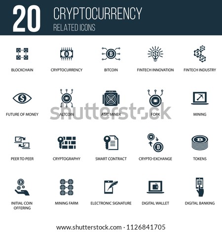 Simple Set of 20 Cryptocurrency Related Icons. Contains such Icons as bitcoin, Cryptocurrency, alt coin and more. concept symbol creative design. Can be used for web UI/UX