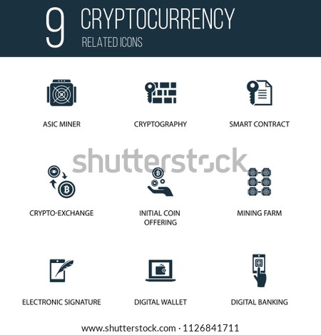 Simple Set of 9 Cryptocurrency Related Icons. Contains such Icons as bitcoin, Cryptocurrency, alt coin and more. concept symbol creative design. Can be used for web UI/UX