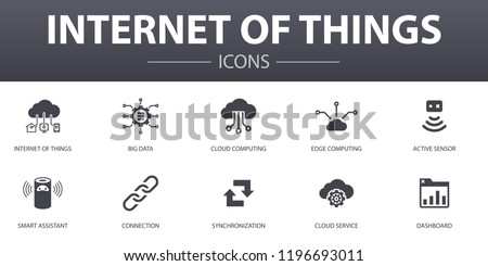 Internet of things simple concept icons set. Contains such icons as Dashboard, Cloud Computing, Smart assistant, synchronization and more, can be used for web, logo, UI/UX