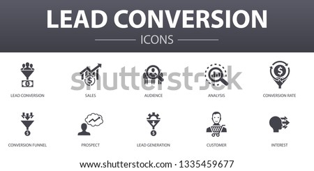 lead conversion simple concept icons set. Contains such icons as sales, analysis, prospect, customer and more, can be used for web, logo, UI/UX