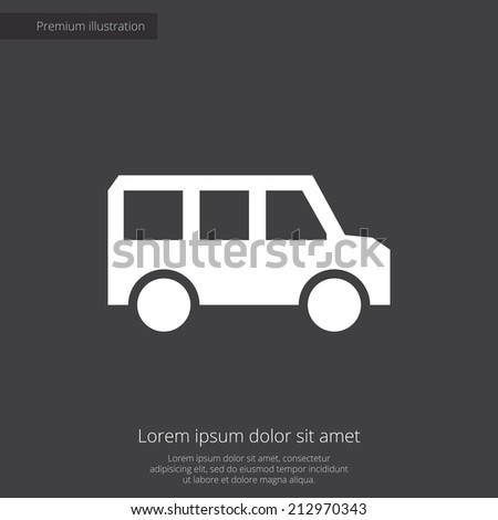 bus premium illustration icon, isolated, white on dark background, with text elements 