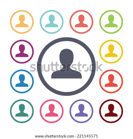 profile flat icons set. Open round colorful buttons. Vector 