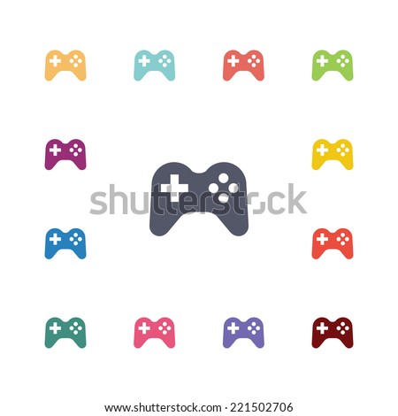 joystick flat icons set. Open round colorful buttons. Vector 