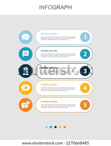 message app, comment, conversation, social media, notification, icons Infographic design layout template. Creative presentation concept with 5 steps