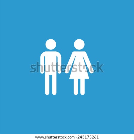 man and woman icon, isolated, white on the blue background. Exclusive Symbols 