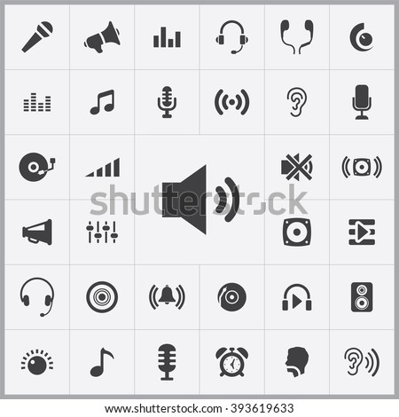 Simple audio icons set. Universal audio icons to use for web and mobile UI, set of basic audio elements