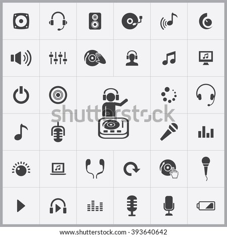 Simple dj icons set. Universal dj icons to use for web and mobile UI, set of basic dj elements 