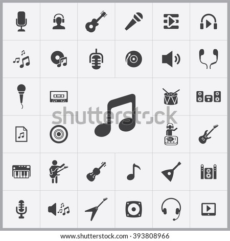 Simple music icons set. Universal music icons to use for web and mobile UI, set of basic UI music elements