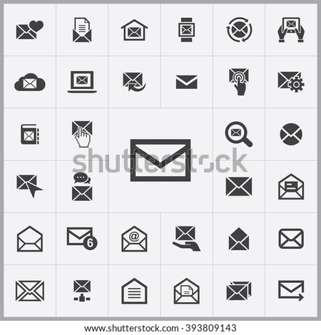 Simple mail icons set. Universal mail icon to use for web and mobile UI, set of basic mail elements