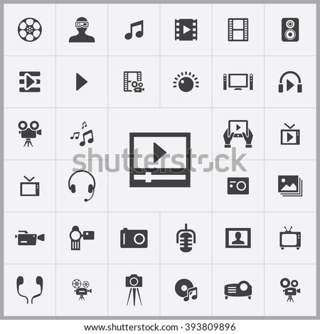 Simple multimedia icons set. Universal multimedia icon to use for web and mobile UI, set of basic multimedia elements 