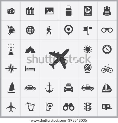 Simple travel icons set. Universal travel icons to use for web and mobile UI, set of basic UI travel elements