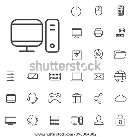 Linear computer icons set. Universal computer icon to use in web and mobile UI, computer basic UI elements set