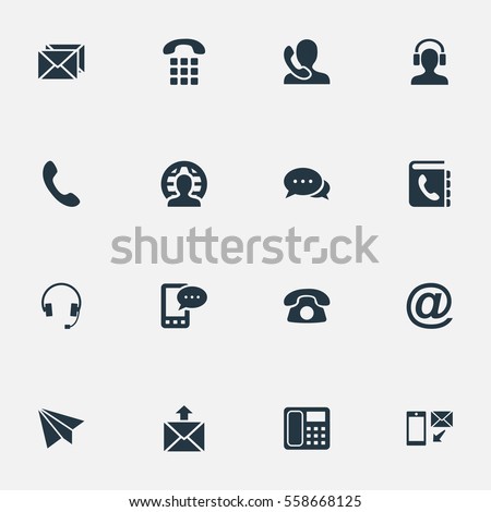 Set Of 16 Simple Connect Icons. Can Be Found Such Elements As Earphone, Telephone Switchboard, New-Come Letter And Other.