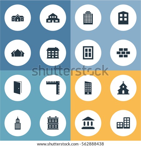 Set Of 16 Simple Structure Icons. Can Be Found Such Elements As Booth, Offices, Stone And Other.