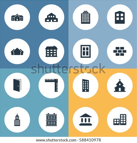 Set Of 16 Simple Architecture Icons. Can Be Found Such Elements As Booth, Offices, Stone And Other.