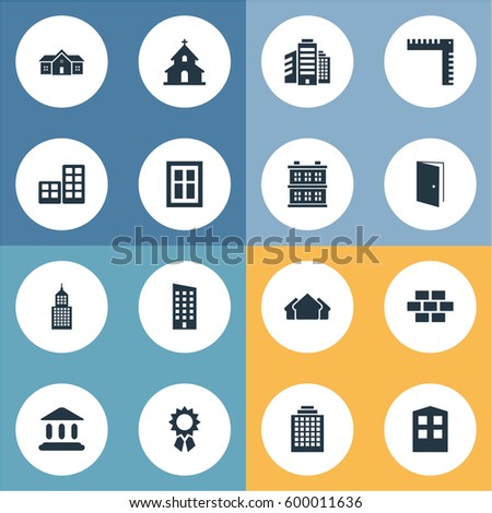 Set Of 16 Simple Architecture Icons. Can Be Found Such Elements As Popish, Block, Gate And Other.