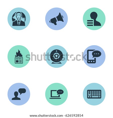 Vector Illustration Set Of Simple Newspaper Icons. Elements Gain, Broadcast, International Businessman And Other Synonyms International, Phone And Keypad.