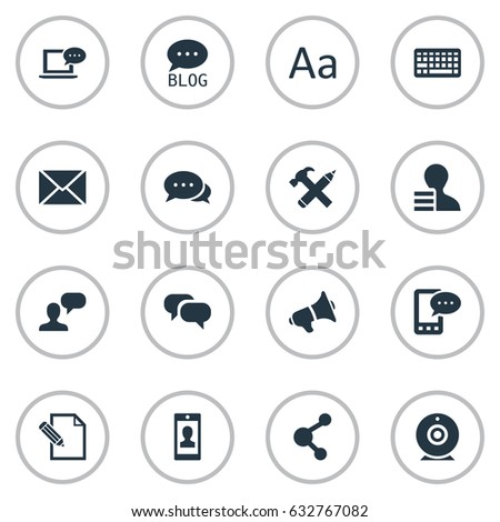 Vector Illustration Set Of Simple User Icons. Elements Repair, E-Letter, Broadcast And Other Synonyms Blog, Repair And Gossip.