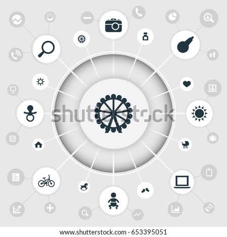 Vector Illustration Set Of Simple Child Icons. Elements Camera, Bicycle, Kid And Other Synonyms Sunshine, Home And Love.