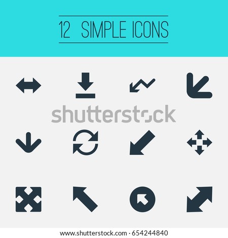 Vector Illustration Set Of Simple Pointer Icons. Elements Straight-Back, Downwards Pointing, Crossed Arrows And Other Synonyms Down, Recycle And Double.