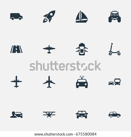 Vector Illustration Set Of Simple Transport Icons. Elements Automobilist, Spaceship, Aero And Other Synonyms Cop, Airbus And Mini. Imagine de stoc © 