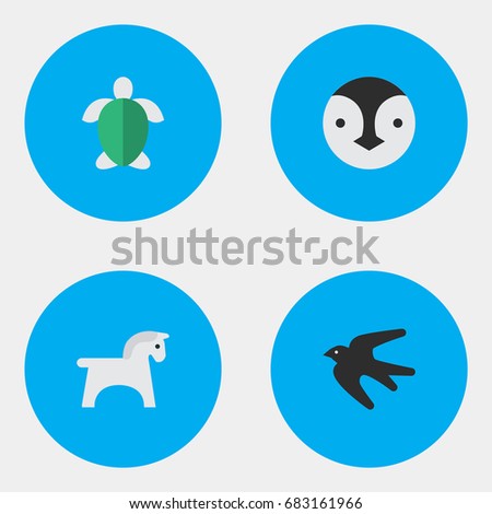 Vector Illustration Set Of Simple Animals Icons. Elements Steed, Turtle, Sparrow And Other Synonyms Tortoise, Bird And Turtle.