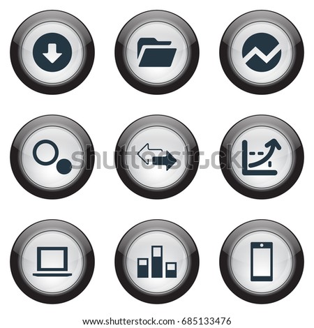 Vector Illustration Set Of Simple Data Icons. Elements Notebook, Comparison, Economy And Other Synonyms Download, Laptop And Two.