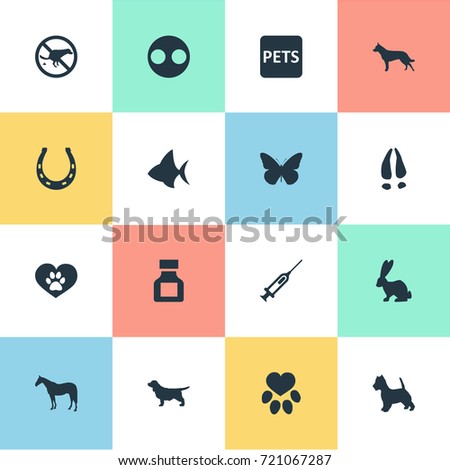 Vector Illustration Set Of Simple Zoo Icons. Elements Puppy, Pets Banner, Ocean Fish And Other Synonyms Hare, German And Banner.