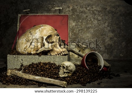 Still Life with a Skull and coffee beans