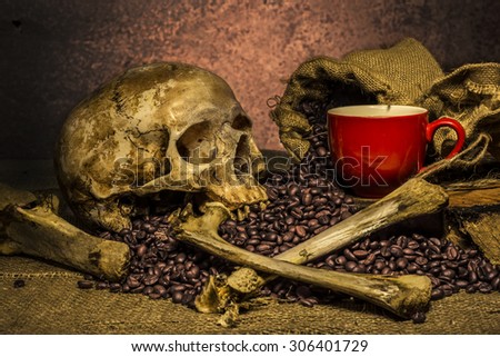 Still life with old coffee and Skull