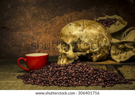Still life with coffee and Skull