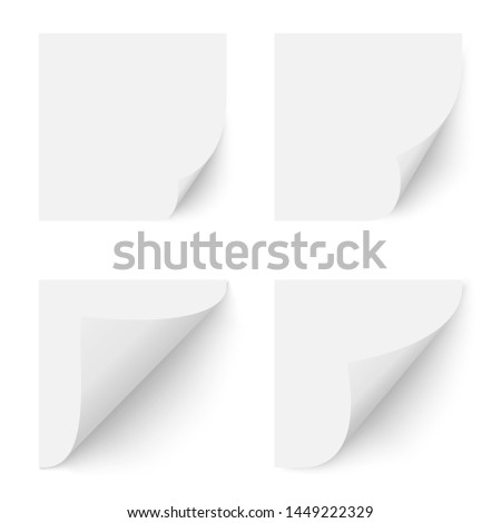 Four sheets of paper consistently turning over more and more. Turn the pages. Curl of lower right paper corner. Vector illustration.