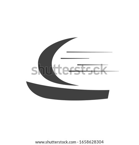 Boat with a sail stretched under a strong wind. The symbol of the movement to the goal. Vector illustration.