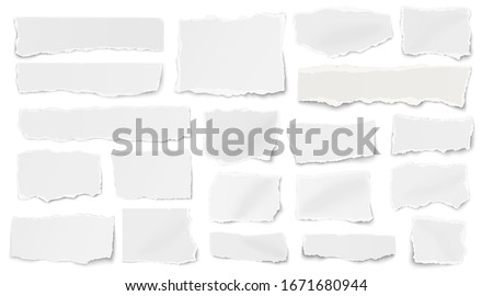 Set of paper different shapes ripped scraps fragments wisps isolated on white background. Vector illustration. Foto d'archivio © 