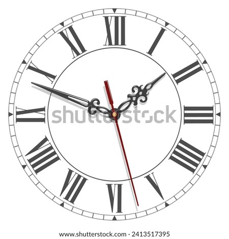 Vector elegant antique dial with roman numerals and curly hands