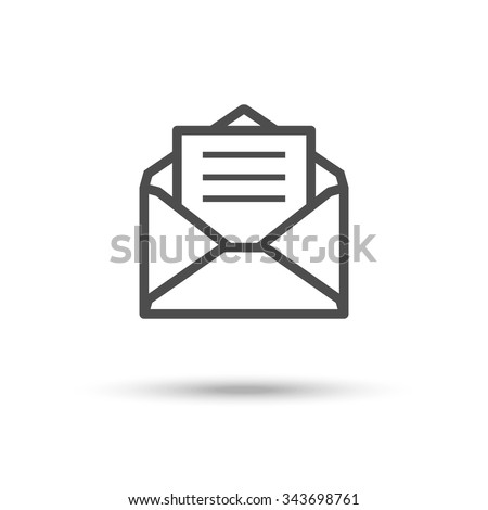 Opened envelope with letter inside. Receive mail icon.