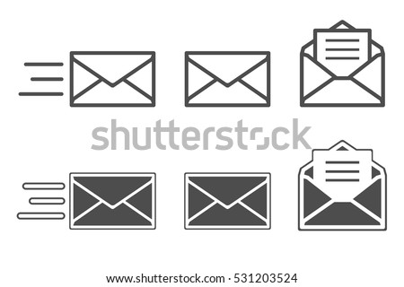 Symbols of receiving mail, opening envelope and reading messages.