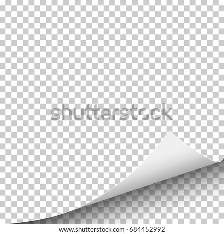 Sheet of transparent paper with curled lower right corner - template design. Element with space for text, ad and other aims. Vector illustration.