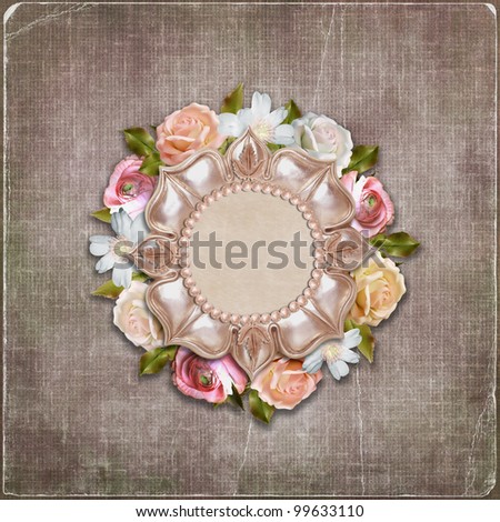 Vintage background with retro frame with flowers
