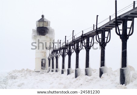 Blizzard over the Outer Lighthouse at St. Joseph North Pierhead
