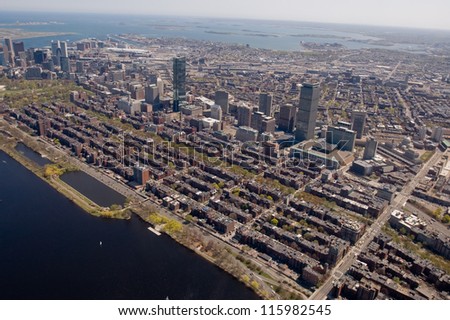Boston\'s Back Bay area and downtown from the air