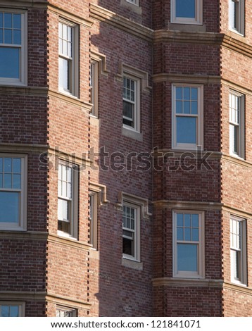 Detail view of brownstone house in Boston\'s Back Bay