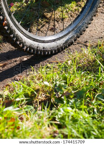 Mountain bike wheel detail in nature