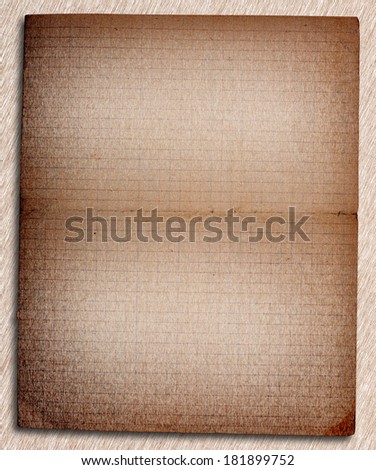 Close up of old school paper front side grunge with space for text or image  isolated with clipping path on brushed brown and white background